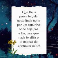 Que Deus possa te guiar nesta linda noite por um caminho onde haja paz e luz, para que nada te aflija e te impeça de continuar na fé!  Boa noite!