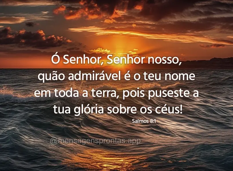 Ó Senhor, Senhor nosso, quão admirável é o teu nome em toda a terra, pois puseste a tua glória sobre os céus! Salmos 8:1