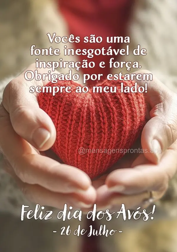Vocês são uma fonte inesgotável de inspiração e força. Obrigado por estarem sempre ao meu lado! Feliz dia dos Avós!