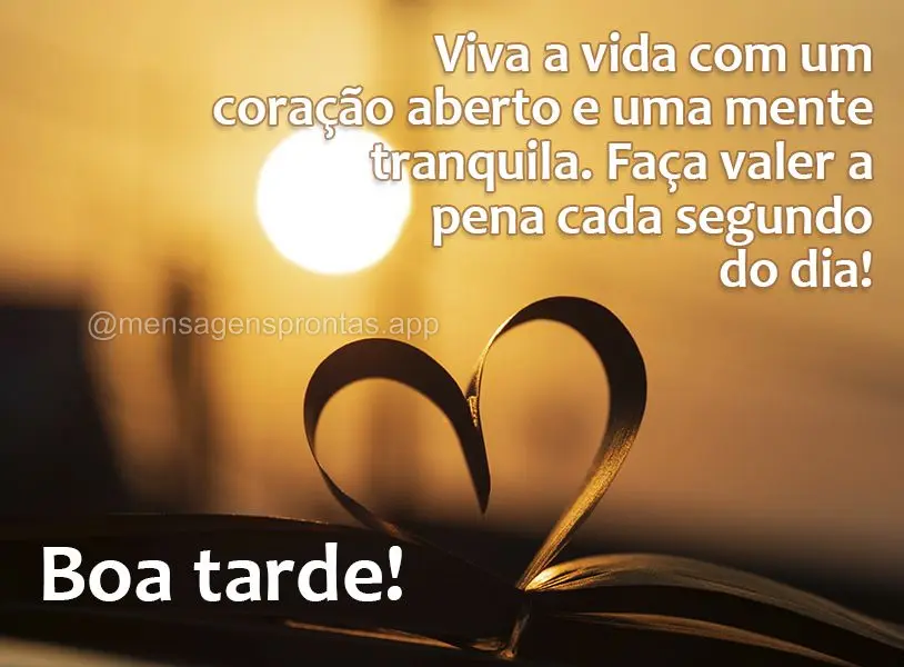 Viva a vida com um coração aberto e uma mente tranquila. Faça valer a pena cada segundo do dia! Boa tarde!