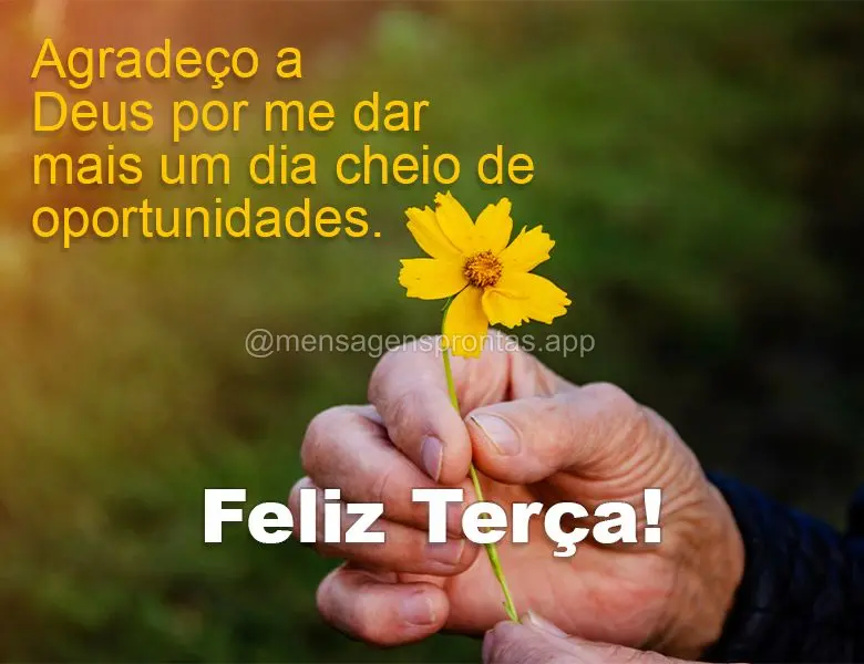 Agradeço a Deus por me dar mais um dia cheio de oportunidades. Feliz Terça-feira!