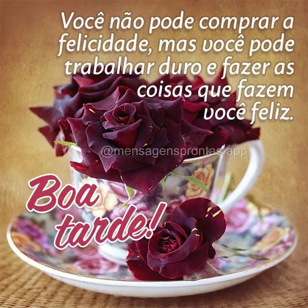 Você não pode comprar a felicidade, mas você pode trabalhar duro e fazer as coisas que fazem você feliz. Boa tarde!