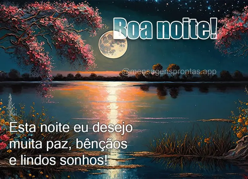 Esta noite eu desejo muita paz, bênçãos e lindos sonhos! Boa noite!