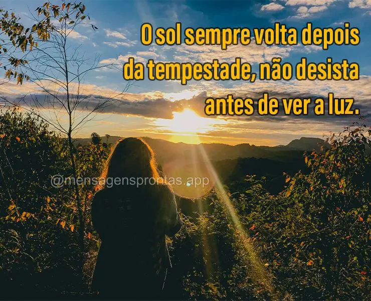 O sol sempre volta depois da tempestade, não desista antes de ver a luz.