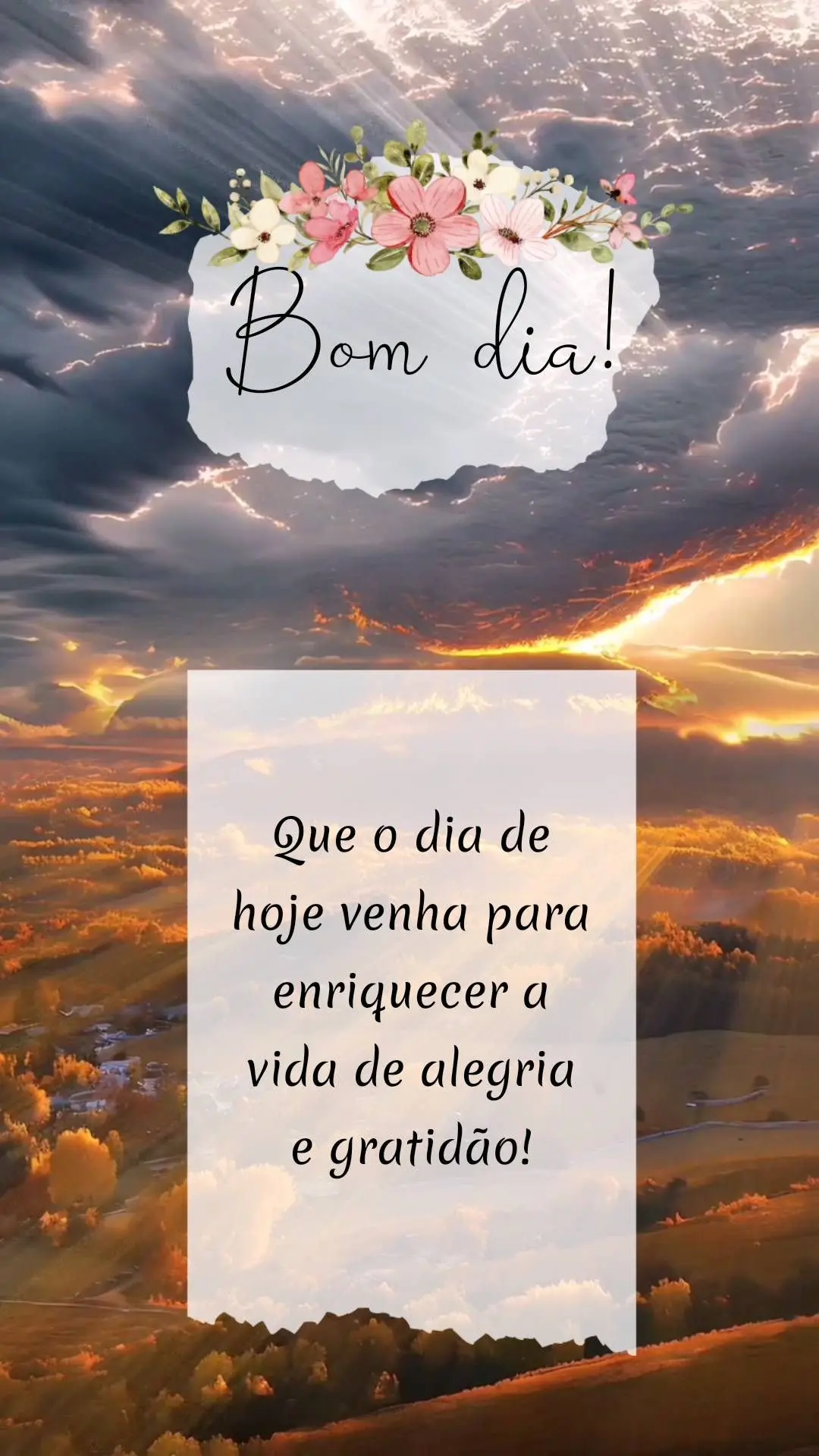 Que o dia de hoje venha para enriquecer a vida de alegria e gratidão! Bom dia!