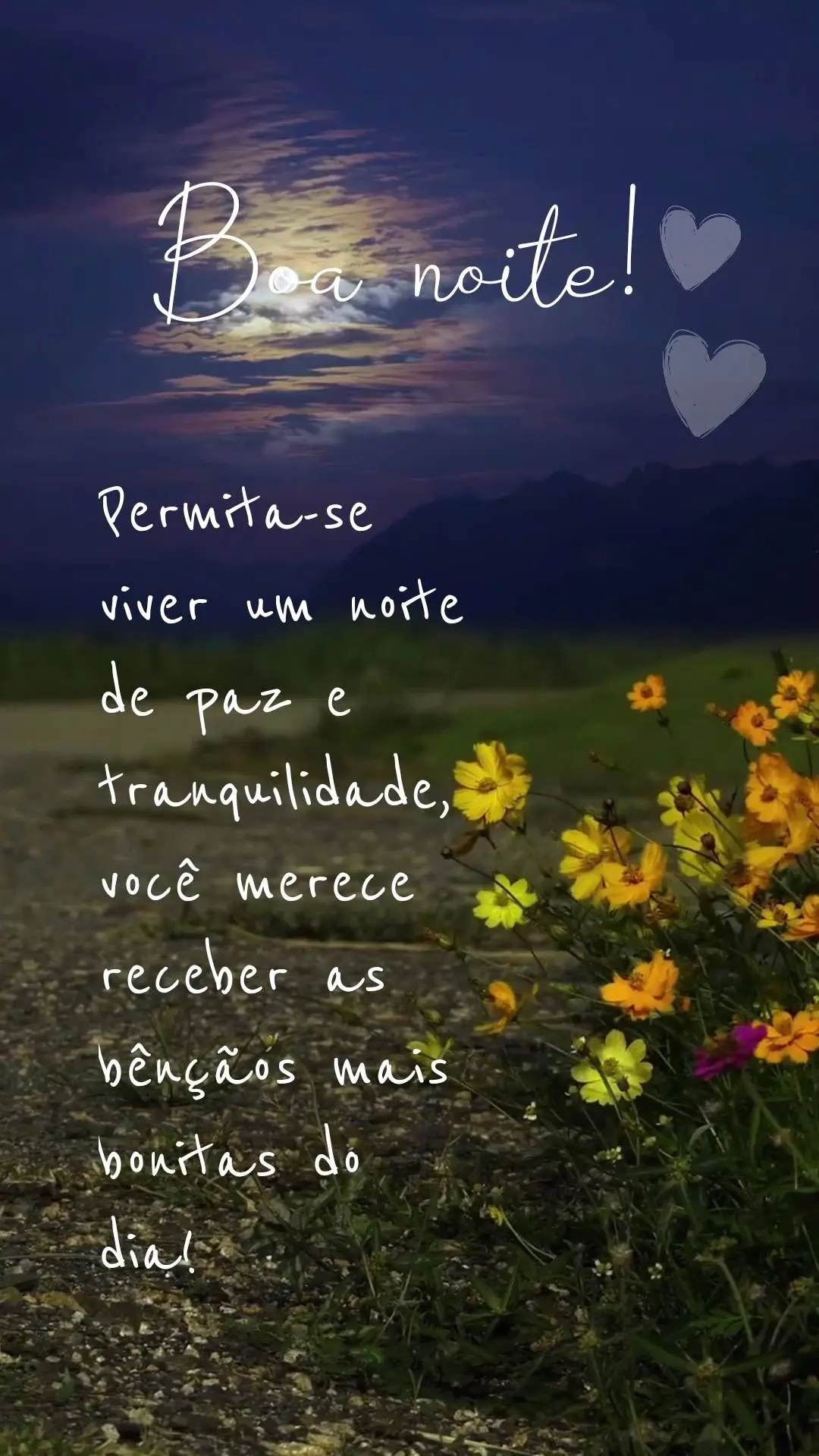 Permita-se viver um noite de paz e tranquilidade, você merece receber as bênçãos mais bonitas do dia!  Boa noite!