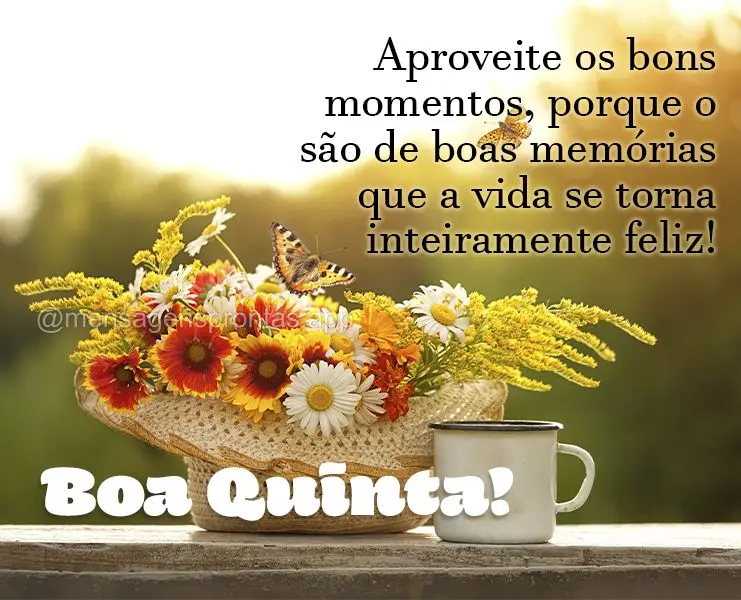 Aproveite os bons momentos, porque o são de boas memórias que a vida se torna inteiramente feliz! Boa Quinta!