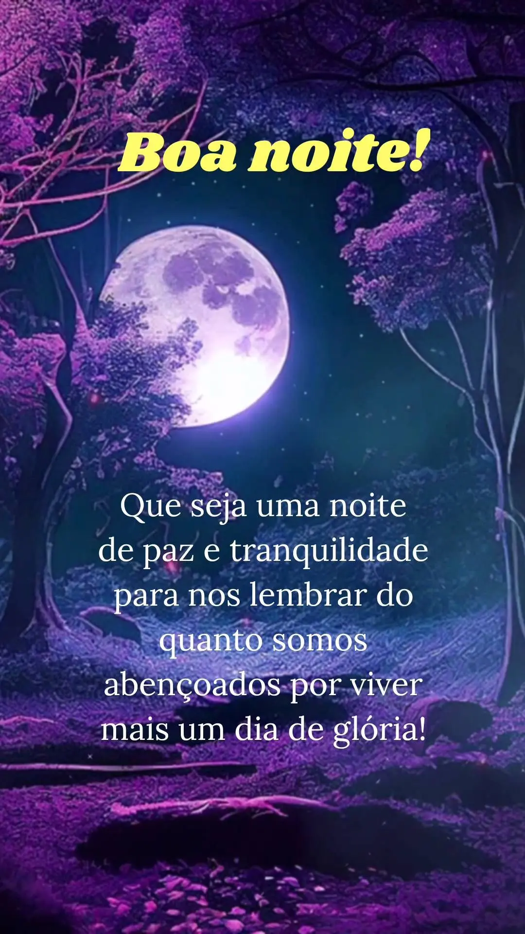 Que seja uma noite de paz e tranquilidade para nos lembrar do quanto somos abençoados por viver mais um dia de glória!  Boa noite!