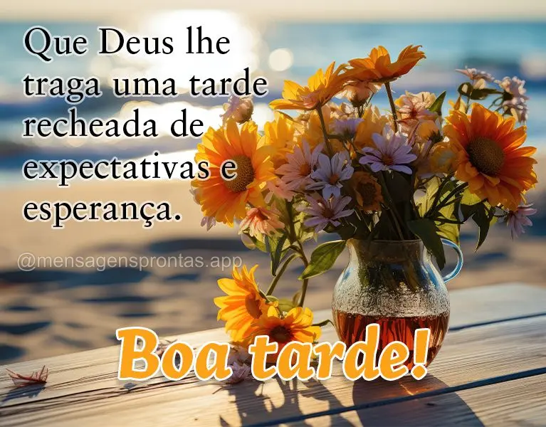 Que Deus lhe traga uma tarde recheada de expectativas e esperança. Boa tarde!