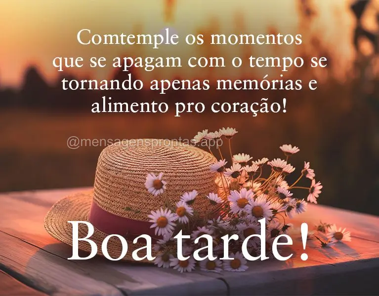 Comtemple os momentos que se apagam com o tempo se tornando apenas memórias e alimento pro coração! Boa tarde!