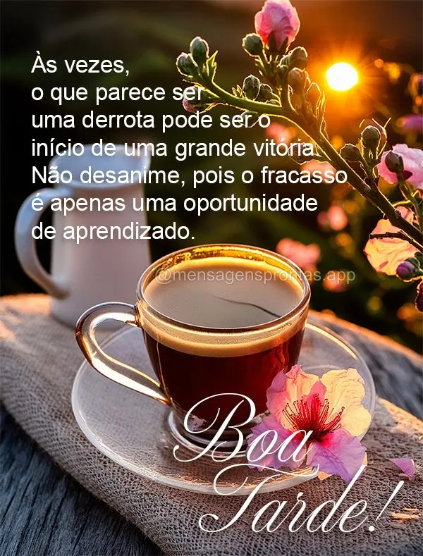 Às vezes, o que parece ser uma derrota pode ser o início de uma grande vitória. Não desanime, pois o fracasso é apenas uma oportunidade de aprendiza...