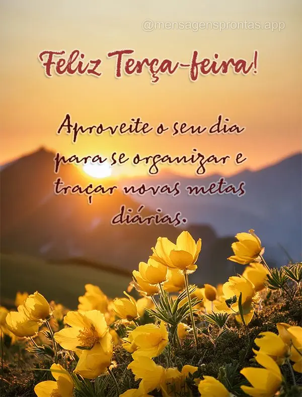 Aproveite o seu dia para se organizar e traçar novas metas diárias. Feliz Terça-feira!