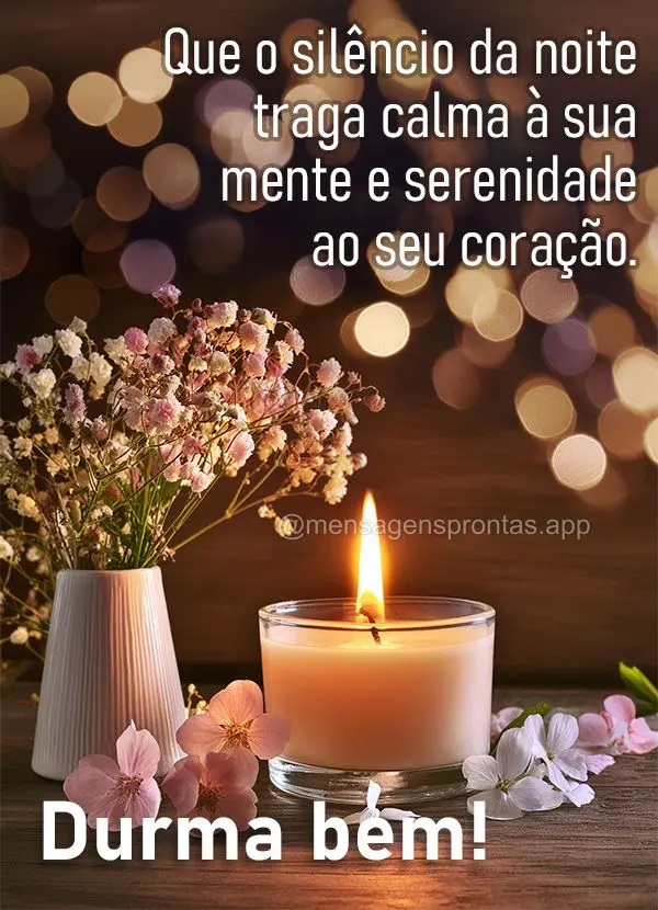 Que o silêncio da noite traga calma à sua mente e serenidade ao seu coração. Durma bem!