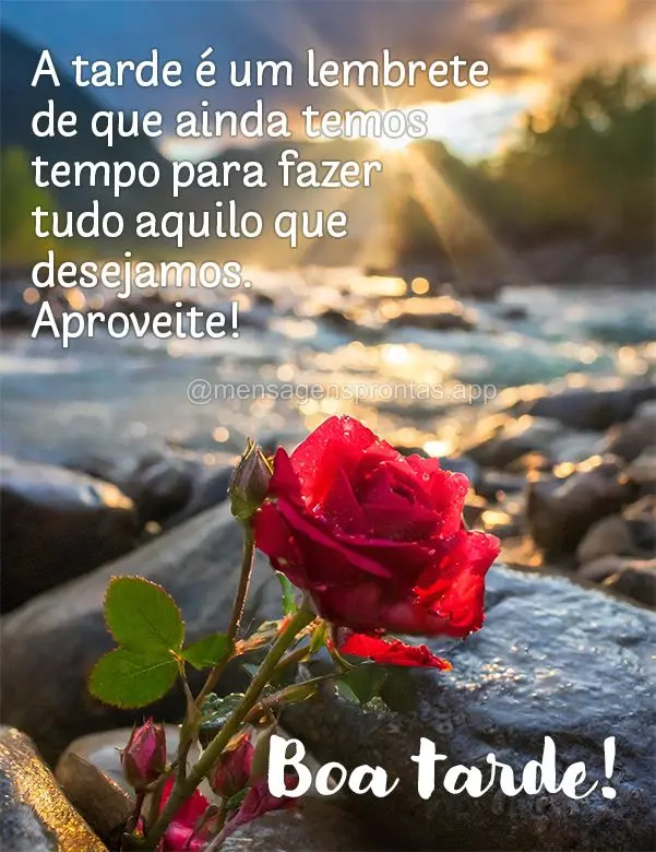 A tarde é um lembrete de que ainda temos tempo para fazer tudo aquilo que desejamos. Aproveite! Boa tarde!