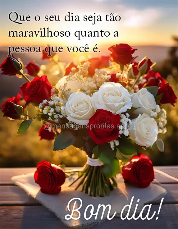 Que o seu dia seja tão maravilhoso quanto a pessoa que você é. Bom dia!