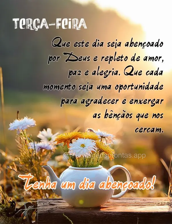 Que este dia seja abençoado por Deus e repleto de amor, paz e alegria. Que cada momento seja uma oportunidade para agradecer e enxergar as bênçãos qu...