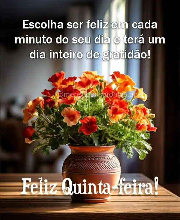 Escolha ser feliz em cada minuto do seu dia e terá um dia inteiro de gratidão! Feliz Quinta-feira! 