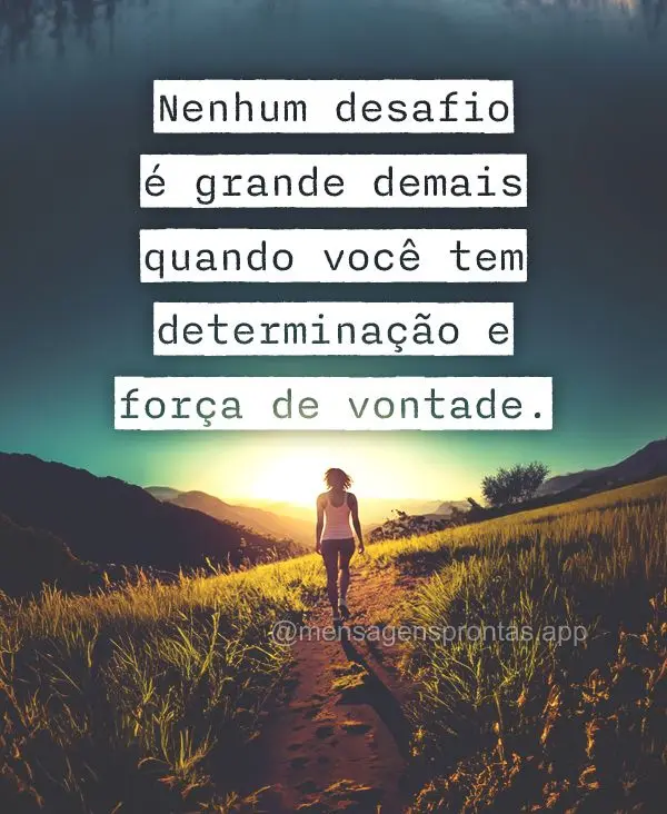 Nenhum desafio é grande demais quando você tem determinação e força de vontade.