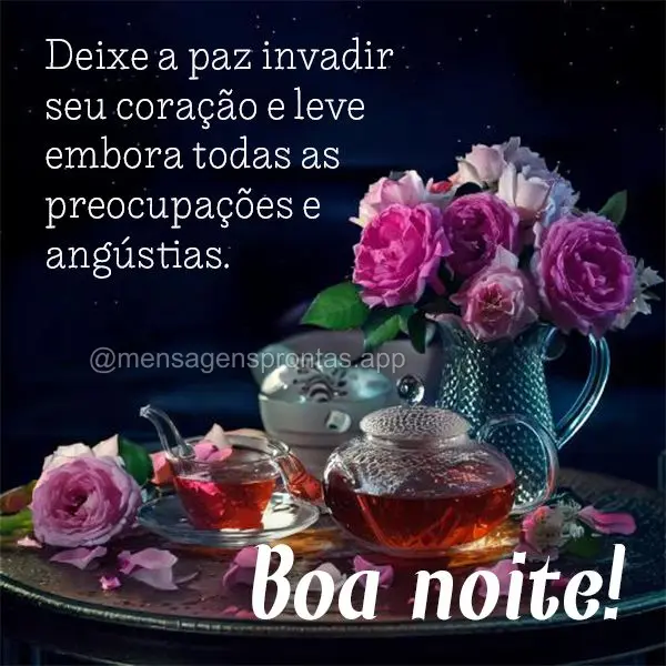 Deixe a paz invadir seu coração e leve embora todas as preocupações e angústias. Boa noite!