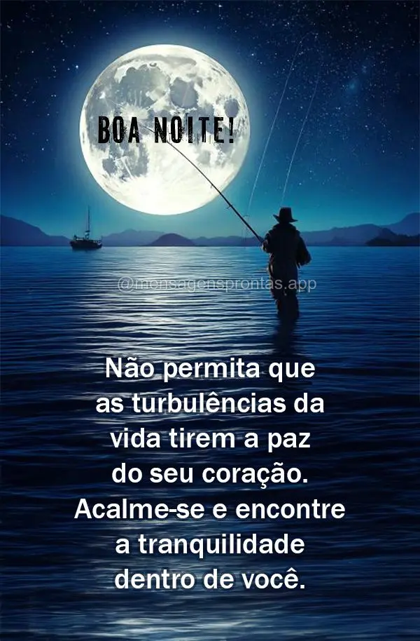 Não permita que as turbulências da vida tirem a paz do seu coração. Acalme-se e encontre a tranquilidade dentro de você. Boa noite!