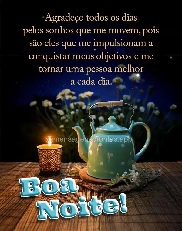 Agradeço todos os dias pelos sonhos que me movem, pois são eles que me impulsionam a conquistar meus objetivos e me tornar uma pessoa melhor a cada dia...