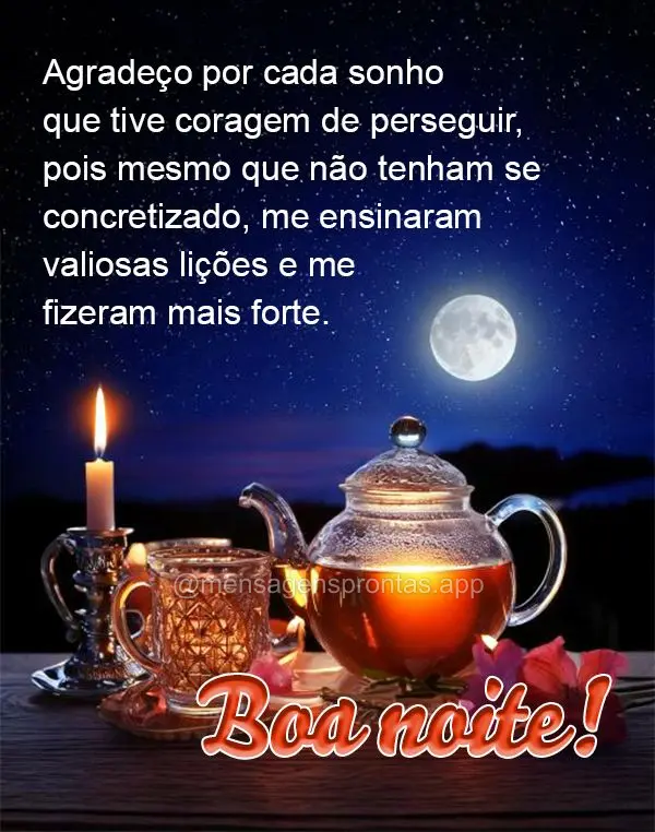 Agradeço por cada sonho que tive coragem de perseguir, pois mesmo que não tenham se concretizado, me ensinaram valiosas lições e me fizeram mais fort...