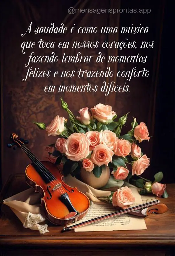 "A saudade é como uma música que toca em nossos corações, nos fazendo lembrar de momentos felizes e nos trazendo conforto em momentos difíceis."