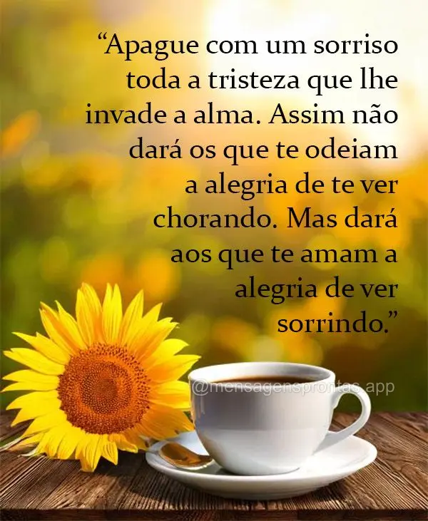 “Apague com um sorriso toda a tristeza que lhe invade a alma. Assim não dará os que te odeiam a alegria de te ver chorando. Mas dará aos que te amam...