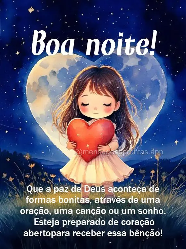 Que a paz de Deus aconteça de formas bonitas, através de uma oração, uma canção ou um sonho. Esteja preparado de coração aberto para receber essa...