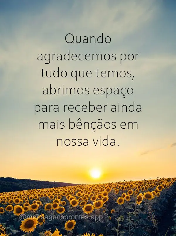 Quando agradecemos por tudo que temos, abrimos espaço para receber ainda mais bênçãos em nossa vida.