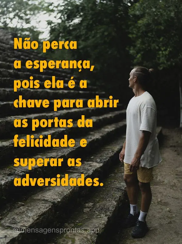 Não perca a esperança, pois ela é a chave para abrir as portas da felicidade e superar as adversidades.