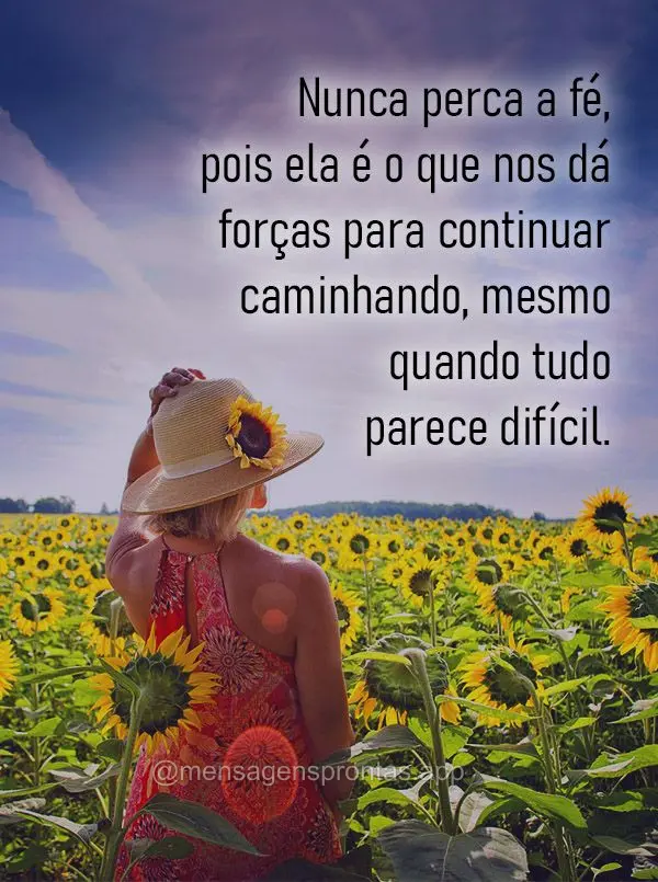 Nunca perca a fé, pois ela é o que nos dá forças para continuar caminhando, mesmo quando tudo parece difícil.