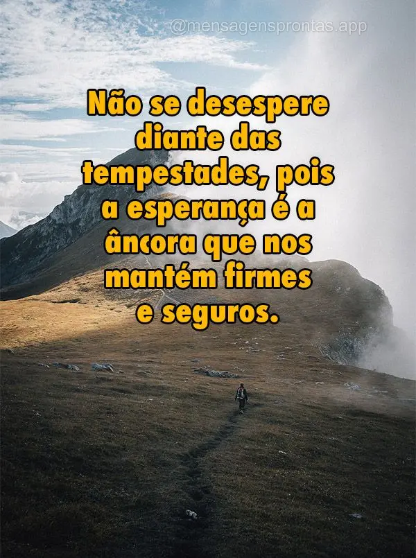 Não se desespere diante das tempestades, pois a esperança é a âncora que nos mantém firmes e seguros.