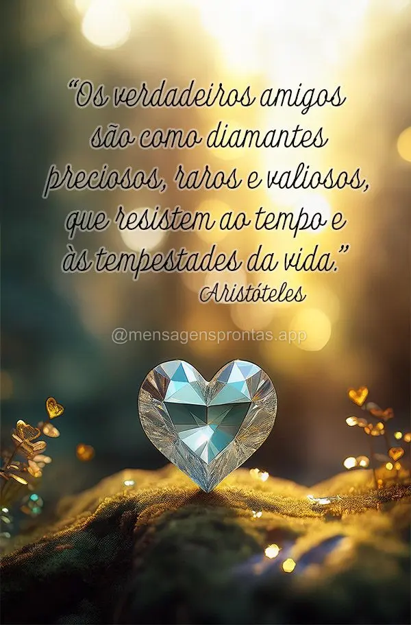 "Os verdadeiros amigos são como diamantes preciosos, raros e valiosos, que resistem ao tempo e às tempestades da vida." Aristóteles