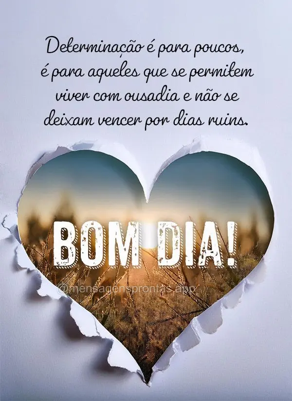 Determinação é para poucos, é para aqueles que se permitem viver com ousadia e não se deixam vencer por dias ruins.  Bom dia!