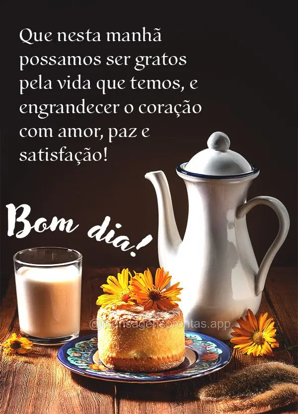 Que nesta manhã possamos ser gratos pela vida que temos, e engrandecer o coração com amor, paz e satisfação!  Bom dia!