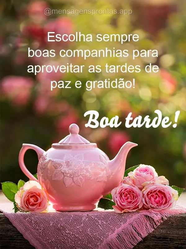 Escolha sempre boas companhias para aproveitar as tardes de paz e gratidão! Boa tarde!