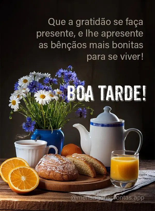 Que a gratidão se faça presente, e lhe apresente as bênçãos mais bonitas para se viver!  Boa tarde!