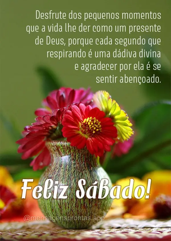 Desfrute dos pequenos momentos que a vida lhe der como um presente de Deus, porque cada segundo que respirando é uma dádiva divina e agradecer por ela ...