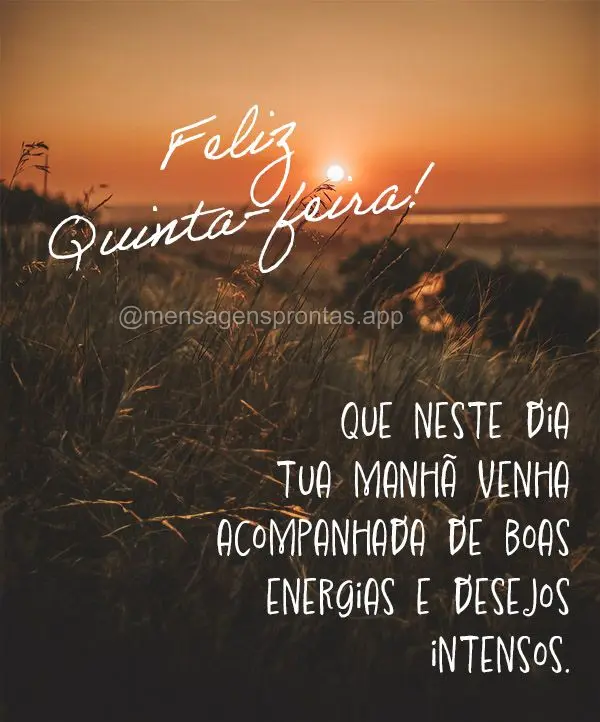 Que neste dia tua manhã venha acompanhada de boas energias e desejos intensos.  Feliz Quinta-feira!