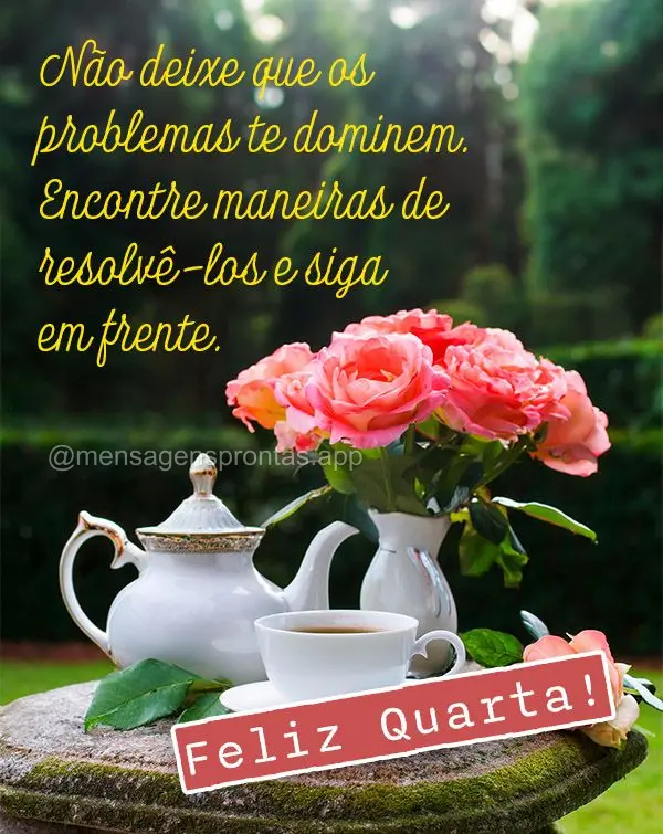Não deixe que os problemas te dominem. Encontre maneiras de resolvê-los e siga em frente. Feliz Quarta!