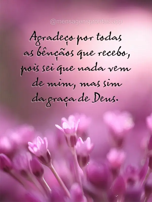Agradeço por todas as bênçãos que recebo, pois sei que nada vem de mim, mas sim da graça de Deus.