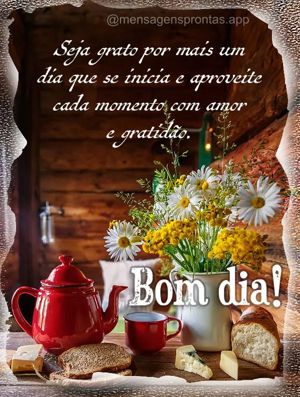 Seja grato por mais um dia que se inicia e aproveite cada momento com amor e gratidão. Bom dia!