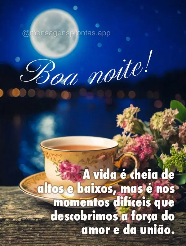 A vida é cheia de altos e baixos, mas é nos momentos difíceis que descobrimos a força do amor e da união.  Boa noite!