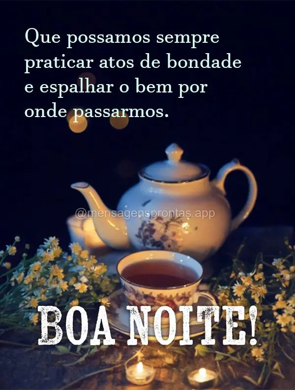 Que possamos sempre praticar atos de bondade e espalhar o bem por onde passarmos. Boa noite!
