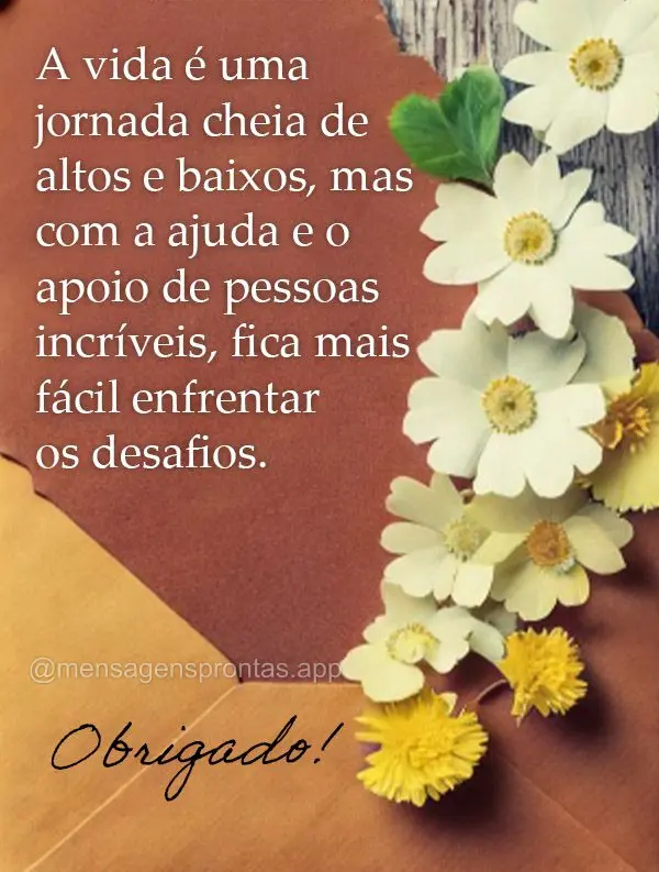 A vida é uma jornada cheia de altos e baixos, mas com a ajuda e o apoio de pessoas incríveis, fica mais fácil enfrentar os desafios. Obrigado!