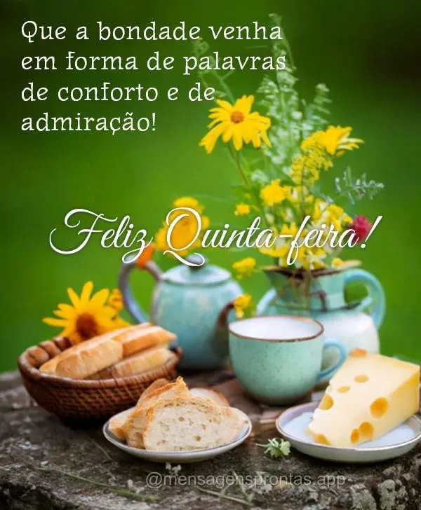 Que a bondade venha em forma de palavras de conforto e de admiração!  Feliz Quinta-feira!