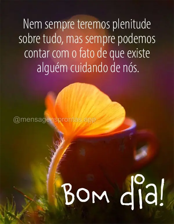 Nem sempre teremos plenitude sobre tudo, mas sempre podemos contar com o fato de que existe alguém cuidando de nós. Bom dia!