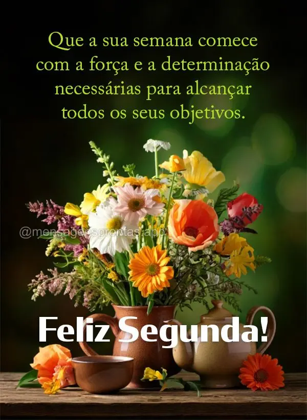 Que a sua semana comece com a força e a determinação necessárias para alcançar todos os seus objetivos. Feliz Segunda!