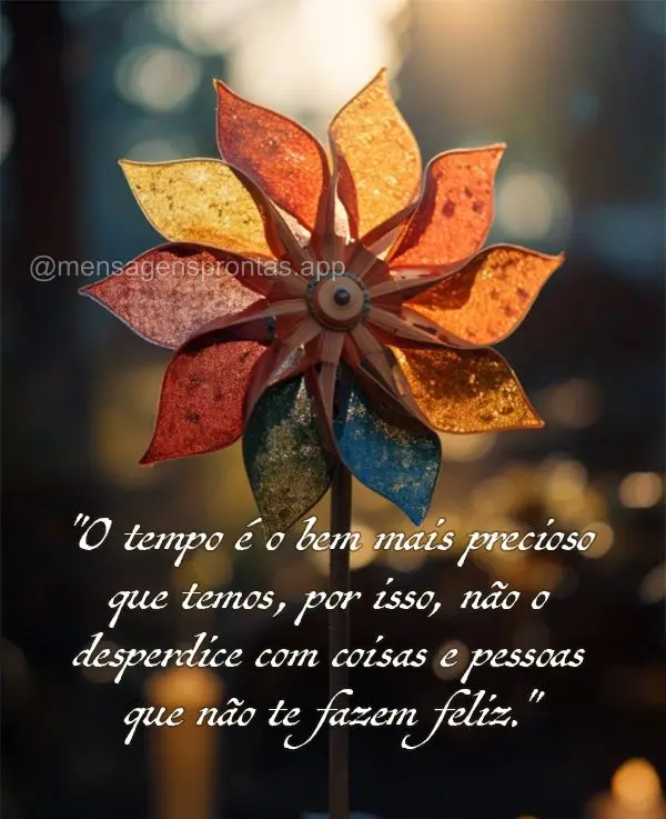 "O tempo é o bem mais precioso que temos, por isso, não o desperdice com coisas e pessoas que não te fazem feliz."
